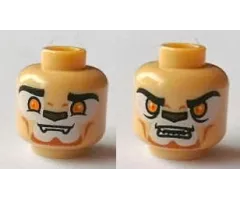 Minifigure, Head Dual Sided Alien Chima Lion with Orange Eyes, Brown Nose, Teeth, Closed Mouth / Open Mouth Pattern (Lennox)