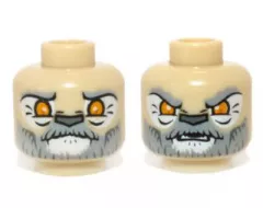 Minifigure, Head Dual Sided Alien Chima Lion with Orange Eyes and Gray and White Beard, Closed Mouth / Open Mouth Pattern (Lagravis)