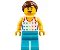 Shirt with Female Rainbow Stars Pattern, Medium Azure Legs, Reddish Brown Ponytail Hair, Black Eyebrows