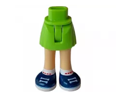 Mini Doll Hips and Skirt with Molded Medium Tan Legs and Printed Dark Blue Shoes with White Laces, Soles and Socks with Red Rectangles Pattern - Thin Hinge