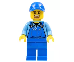 Overalls with Tools in Pocket Blue, Blue Cap with Hole, Brown Moustache and Goatee