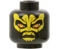 Minifigure, Head Alien SW Zabrak with Large Yellow Eyes and Markings, Dark Brown Cheek Lines, Stern Pattern