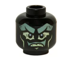 Minifigure, Head Alien Ghost with Sand Green Face and Yellowish Green Eyes, Mouth and Cheek Lines Pattern