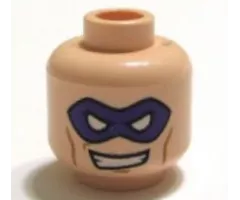Minifigure, Head Dark Purple Mask with White Eye Holes, Medium Nougat Cheek Lines and Chin Dimple, Lopsided Open Mouth Smile with Teeth Pattern