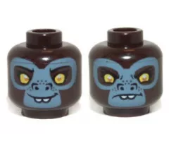 Minifigure, Head Dual Sided Alien Chima Gorilla with Yellow Eyes, Protruding Front Teeth and Gray Face, Happy / Sad Pattern (G'Loona)