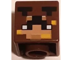 Minifigure, Head, Modified Cube with Pixelated Light Nougat and Medium Nougat Face, Black Antennae and Bright Light Orange Spots Pattern (Minecraft Honey Bear Skin)