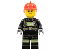 Fire - Reflective Stripes with Utility Belt, Red Fire Helmet, Peach Lips Closed Mouth Smile