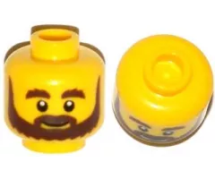Minifigure, Head Beard Brown, Bushy Eyebrows, Grin and White Pupils Pattern
