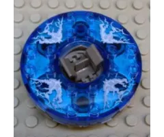 Turntable 6 x 6 x 1 1/3 Round Base Serrated with Trans-Dark Blue Top with Electric Bolts Pattern (Ninjago Spinner)