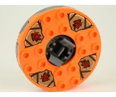 Turntable 6 x 6 x 1 1/3 Round Base Serrated with Orange Top and Dark Red Faces on Dark Tan and Dark Gray Pattern (Ninjago Spinner)