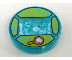 Dimensions Toy Tag 4 x 4 x 2/3 with 2 Studs and Trans-Light Blue Bottom with Orange Magnifying Glass and Medium Azure Question Marks on Lime Background Pattern (Shaggy)