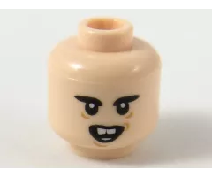 Minifigure, Head Thick Black Eyebrows, Open Mouth with Buck Teeth Pattern