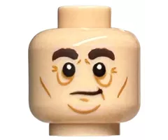 Minifigure, Head Dark Brown Bushy Eyebrows, Medium Nougat Cheek Lines, Chin Dimple and Wrinkles, Slight Lopsided Grin Pattern