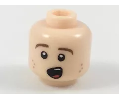 Minifigure, Head Reddish Brown Eyebrows, Dark Orange Freckles, Singing Pattern