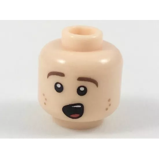 Minifigure, Head Reddish Brown Eyebrows, Dark Orange Freckles, Singing Pattern