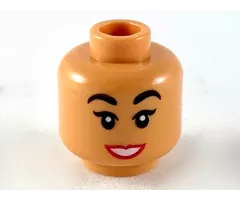 Minifigure, Head Female, Black Eyebrows, Red Lips, White Teeth Smile Pattern