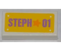 Tile 1 x 2 with Orange Star and Medium Lavender 'STEPH 01' on Yellow Background Pattern (Sticker) - Set 3183