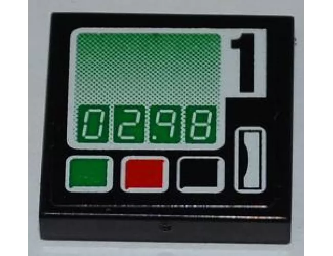Tile 2 x 2 with '02.98' and Black Number '1' Pattern (Sticker) - Set 60016