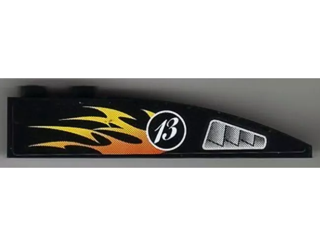 Slope, Curved 6 x 1 with Silver Air Intake, White '13' in Circle and Flames Pattern Model Right (Sticker) - Set 8899