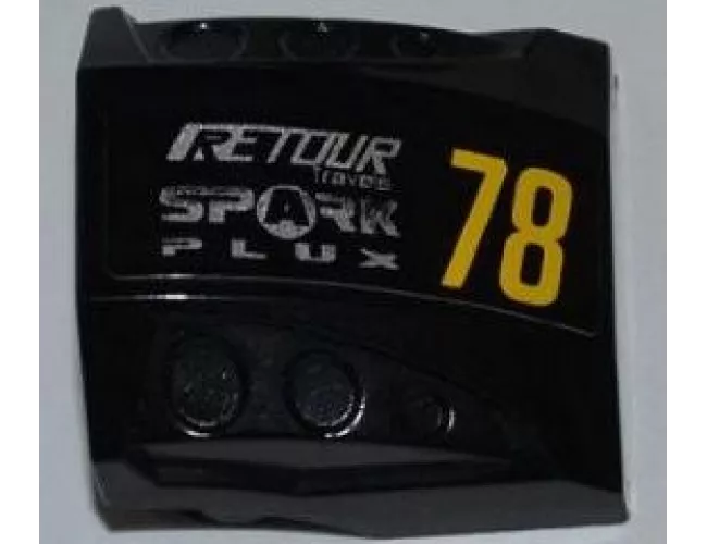 Slope, Curved 2 x 2 with 3 Side Ports Recessed with 'RETOUR Travels', 'SPARK PLUX' and Yellow '78' Pattern Model Right Side (Sticker) - Set 8126