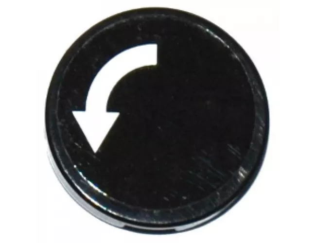 Tile, Round 2 x 2 with Bottom Stud Holder with White Curved Arrow on Black Background Pattern (Sticker) - Set 60104