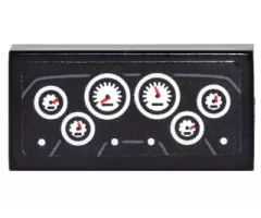 Tile 1 x 2 with Dashboard with 6 Round White Gauges Pattern (Sticker) - Set 76077