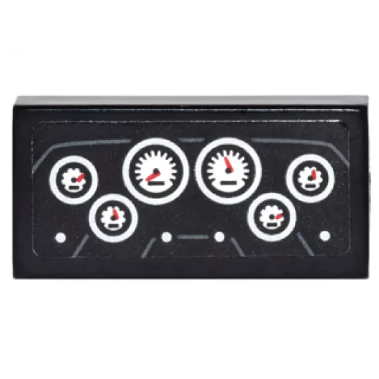 Tile 1 x 2 with Dashboard with 6 Round White Gauges Pattern (Sticker) - Set 76077