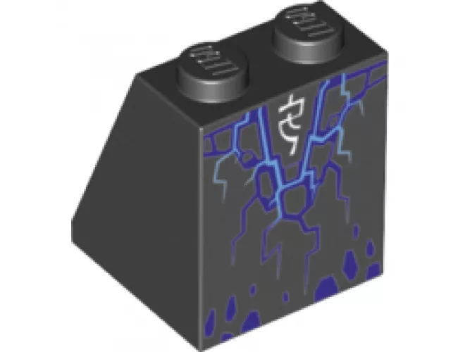 Slope 65 2 x 2 x 2 with Bottom Tube with Minifigure Dress/Skirt/Robe, Dark Purple and Bright Light Blue Rock/Lightning and White Arcane Symbols Pattern