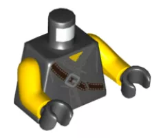 Torso Ninjago Robe with Brown Belt, Silver Buckle, Cutlery Pouch, Carabiners and Dark Bluish Gray Fabric Creases Pattern / Yellow Arms / Black Hands