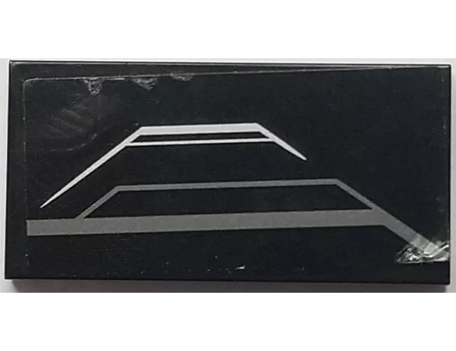 Tile 2 x 4 with Metallic Silver and Flat Silver Trapezoidal Pattern Model Right Side (Sticker) - Set 76047
