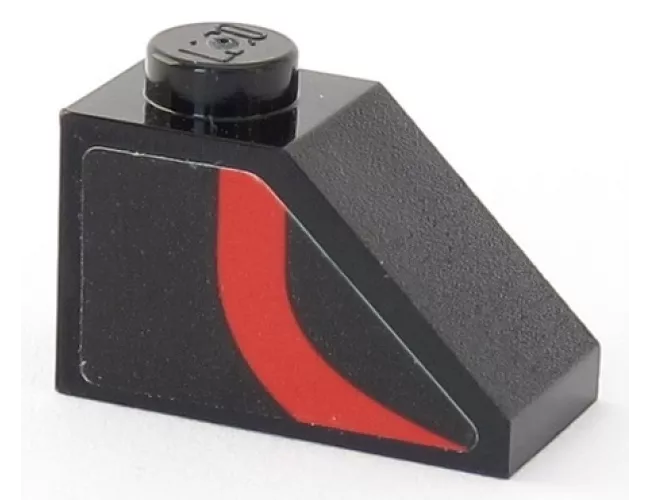 Slope 45 2 x 1 with Curved Red Stripe on Black Background Pattern Model Left Side (Sticker) - Set 75955