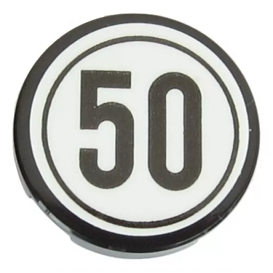 Tile, Round 2 x 2 with Bottom Stud Holder with Black Number 50 in Black Circle on White Background Pattern (Sticker) - Set 42054