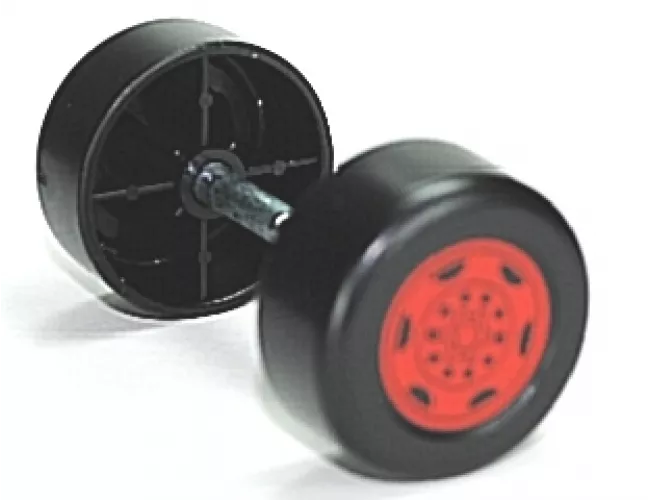 Duplo, Vehicle Wheel Double Assembly with Metal Axle and Red Sport Pattern