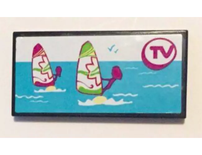 Tile 2 x 4 with Windsurfers on TV Screen Pattern (Sticker) - Set 41037
