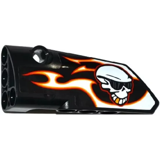 Technic, Panel Fairing # 3 Small Smooth Long, Side A with Red, Orange and White Flames and Skull with Sunglasses Pattern (Sticker) - Set 42046