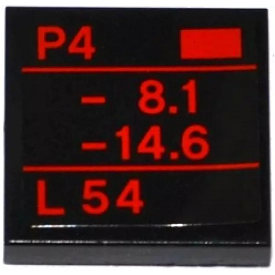 Tile 2 x 2 with Red Rectangle, Lines, 'P4', '-8.1', '-14.6' and L54' Pattern (Sticker) - Set 75911