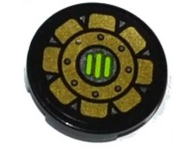 Tile, Round 2 x 2 with Gold Fan and Lime Grille Pattern (Sticker) - Set 70132