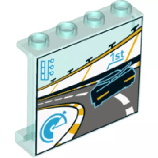 Panel 1 x 4 x 3 with Side Supports - Hollow Studs with Race Car on Track Pattern
