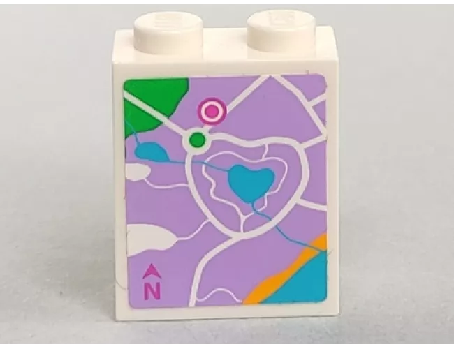 Brick 1 x 2 x 2 with Inside Stud Holder with Lavender Map Heartlake City Pattern (Sticker) - Set 41013