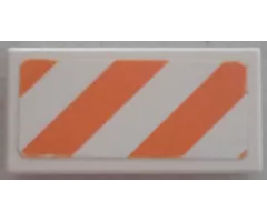 Tile 1 x 2 with Orange and White Danger Stripes Pattern (Sticker) - Set 7739