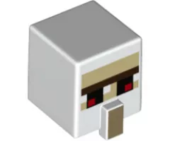 Minifigure, Head, Modified Cube Tall with Raised Rectangle and Minecraft Iron Golem Dark Tan Mouth Pattern