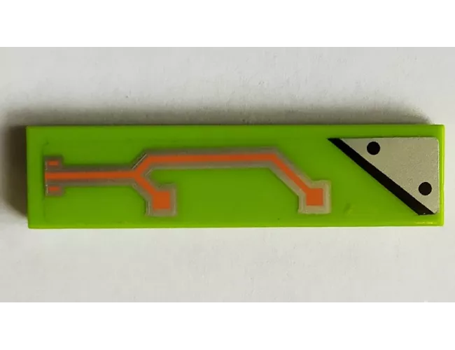 Tile 1 x 4 with Orange Circuitry and Silver Plate Pattern Model Right Side (Sticker) - Set 70355