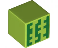 Minifigure, Head, Modified Cube with 3 Green Blocky Lines Pattern (Minecraft Melon)