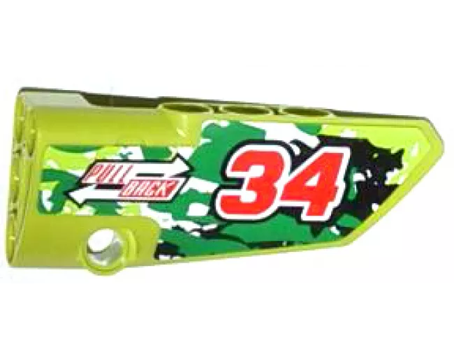 Technic, Panel Fairing # 4 Small Smooth Long, Side B with Red Number 34, 2 White Arrows and 'PULL BACK' Pattern (Sticker) - Set 42027