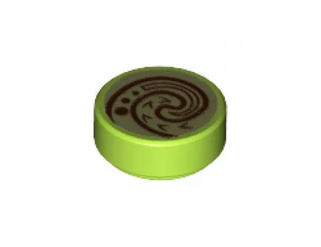 Tile, Round 1 x 1 with Dark Brown Swirl / Wave on Olive Green Background Pattern