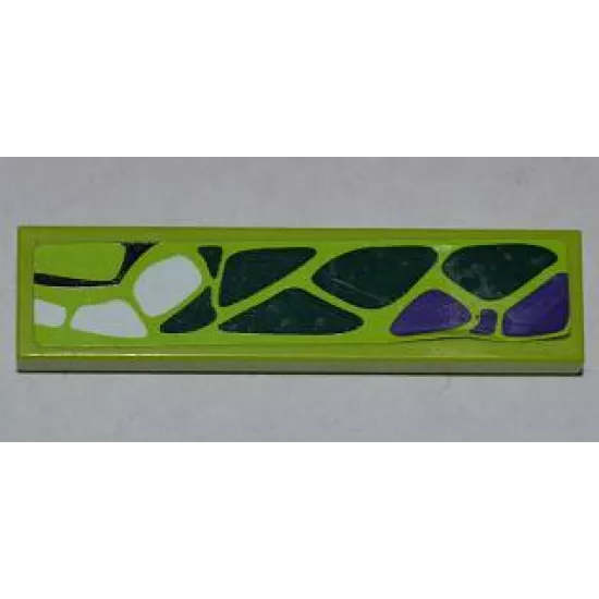 Tile 1 x 4 with Dark Green, Dark Purple and White Scales Pattern Model Right (Sticker) - Set 9445
