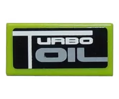 Tile 1 x 2 with White 'TURBO' and Light Bluish Gray 'OIL' on Black Background Pattern (Sticker) - Set 8133