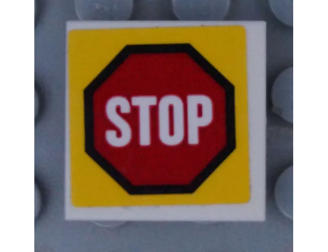 Tile, Modified 2 x 2 Inverted with Road Sign 'STOP' in Octagon Pattern (Sticker) - Set 60169