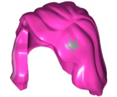 Minifigure, Hair Female Mid-Length with Part over Right Shoulder with Bright Pink Highlight and Silver Star Pattern