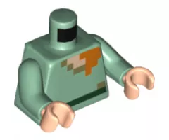 Torso Pixelated Light Nougat, Dark Tan and Orange Neck, Dark Green Belt Pattern (Minecraft) / Sand Green Arms / Light Nougat Hands